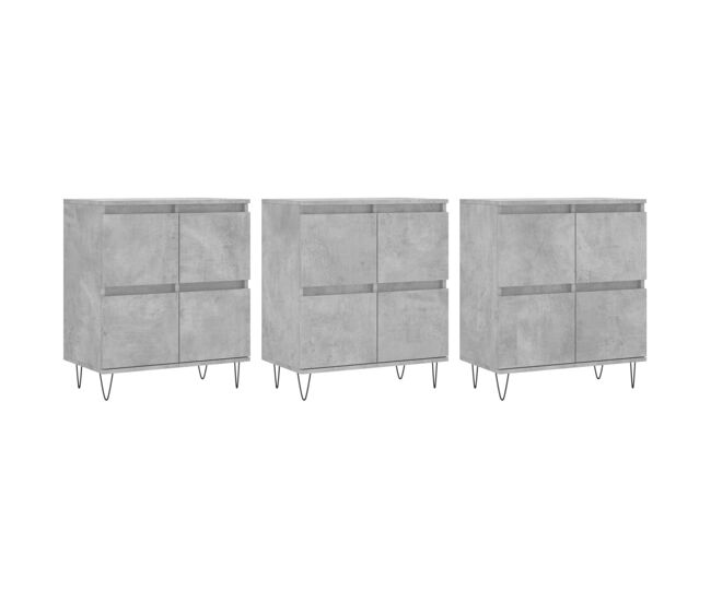 Vidaxl aparadores 3 uds madera contrachapada gris hormigón