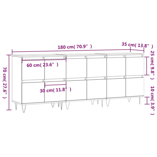 vidaXL Aparadores 3 pcs derivados de madeira cinzento cimento vidaXL Aparadores 3 pcs derivados de madeira cinzento cimento