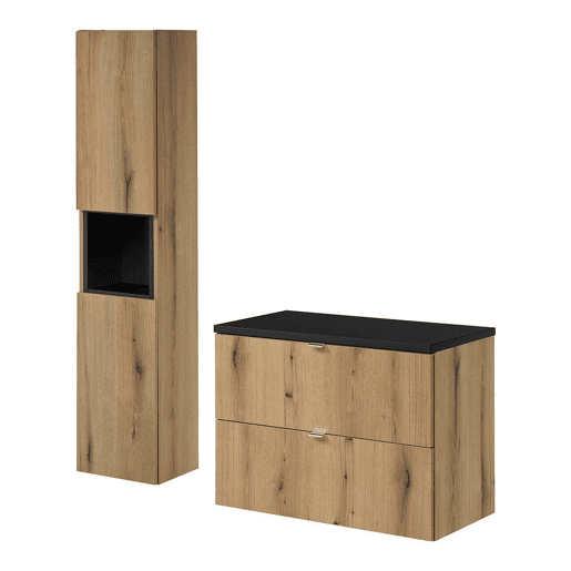 Móvel de casa de banho suspenso Newport com 2 portas 80x60x40 cm - Efeito carvalhopreto en.casa