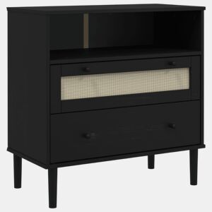 vidaXL Aparador SENJA aspeto de vime 80x40x80 cm pinho maciço preto