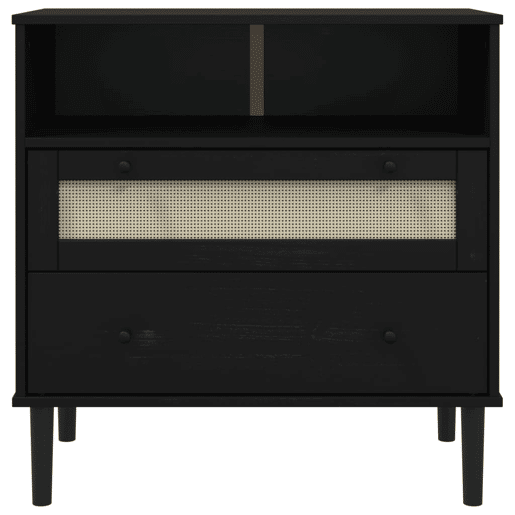 vidaXL Aparador SENJA aspeto de vime 80x40x80 cm pinho maciço preto