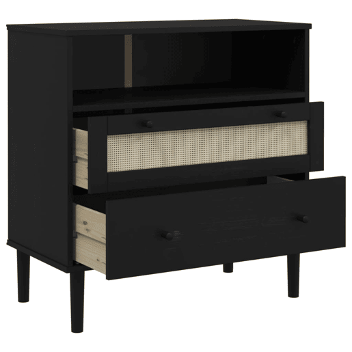 vidaXL Aparador SENJA aspeto de vime 80x40x80 cm pinho maciço preto