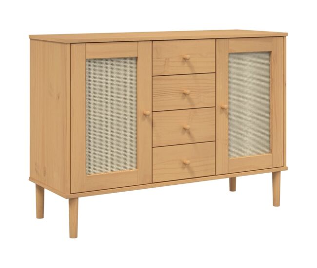 Vidaxl aparador senja aspecto de ratán madera pino marrón 112x40x80 cm