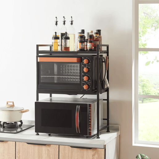 Suporte para micro-ondas Sorsele com 2 prateleiras metálicas 79x40-63x32cm - Preto en.casa