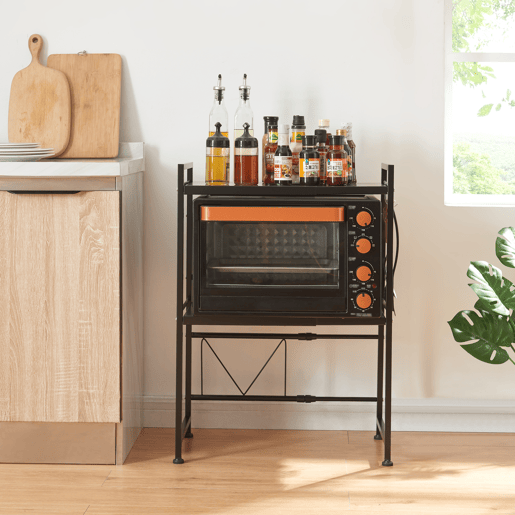 Suporte para micro-ondas Sorsele com 2 prateleiras metálicas 79x40-63x32cm - Preto en.casa