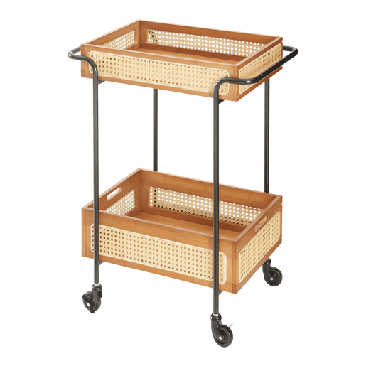 Carrinho de serviço Tervola com 2 cestos metalbambu 81x61x39cm - PretoNatural en.casa