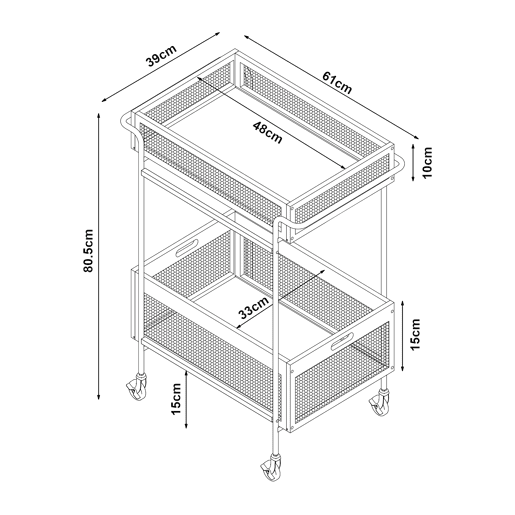Carrinho de serviço Tervola com 2 cestos metalbambu 81x61x39cm - PretoNatural en.casa