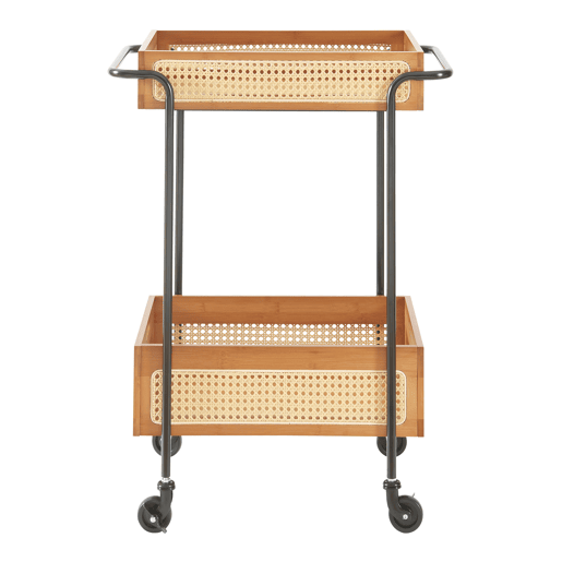 Carrinho de serviço Tervola com 2 cestos metalbambu 81x61x39cm - PretoNatural en.casa