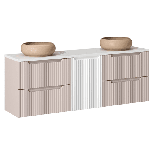Conjunto de móvel lavatório duplo 160cm cesto de roupa suja e coluna Riva Caxemira e Branco