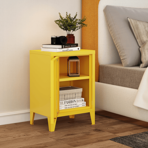 Mesa de cabeceira de aço Inari com pega direita 57x40x30 cm - Amarelo en.casa