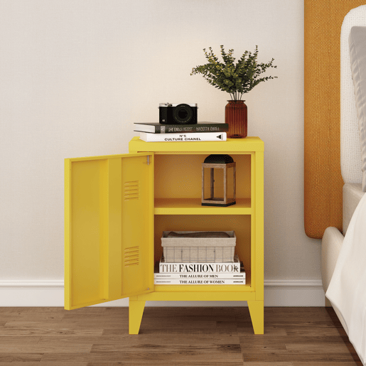 Mesa de cabeceira de aço Inari com pega direita 57x40x30 cm - Amarelo en.casa