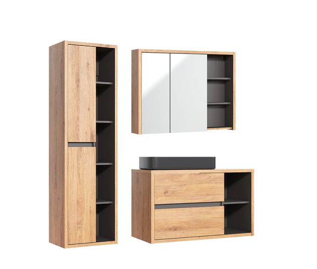 Conjunto de muebles con lavabo individual 100cm, columna y armario de pared rigel madera y antracita