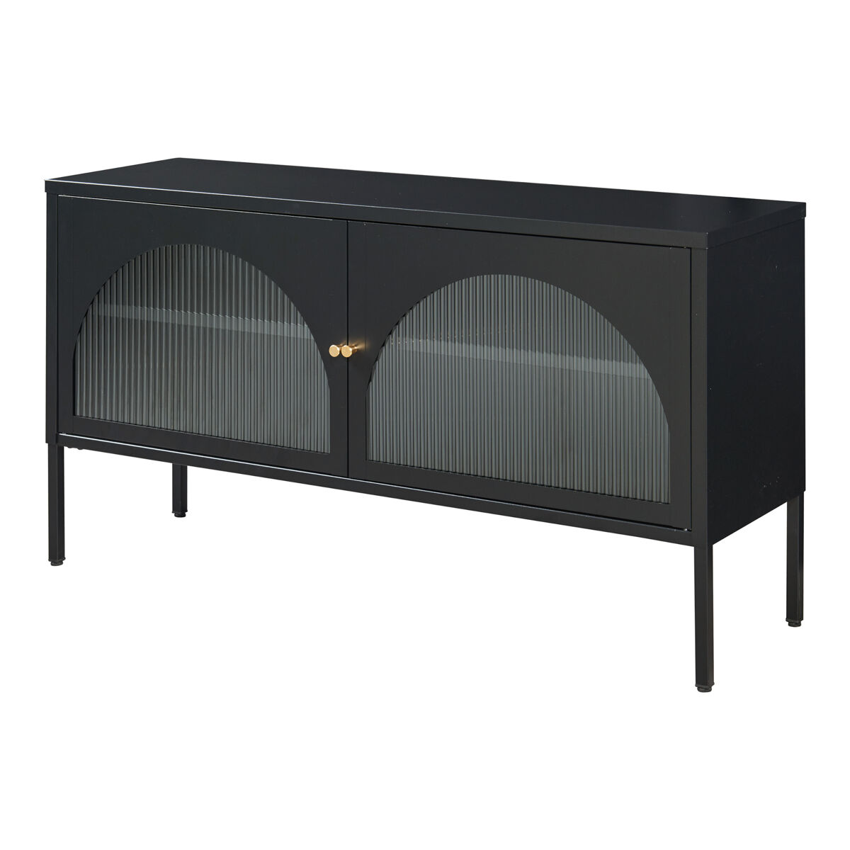 Mueble de tv karlskrona con 2 puertas acero 115x35x64cm - negro [en.casa]