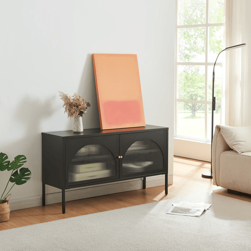 Suporte de TV Karlskrona com 2 portas de aço 115x35x64cm - Preto en.casa