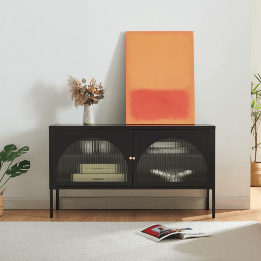 Suporte de TV Karlskrona com 2 portas de aço 115x35x64cm - Preto en.casa