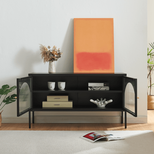 Suporte de TV Karlskrona com 2 portas de aço 115x35x64cm - Preto en.casa