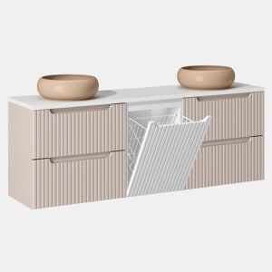 Móvel de lavatório duplo 160cm cesto de roupa suja Riva Caxemira e Branco