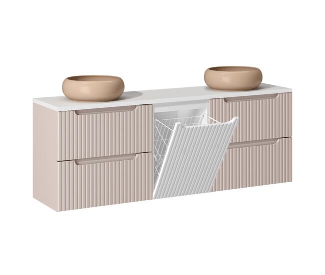 Mueble doble lavabo 160cm cesto riva cachemira y blanco