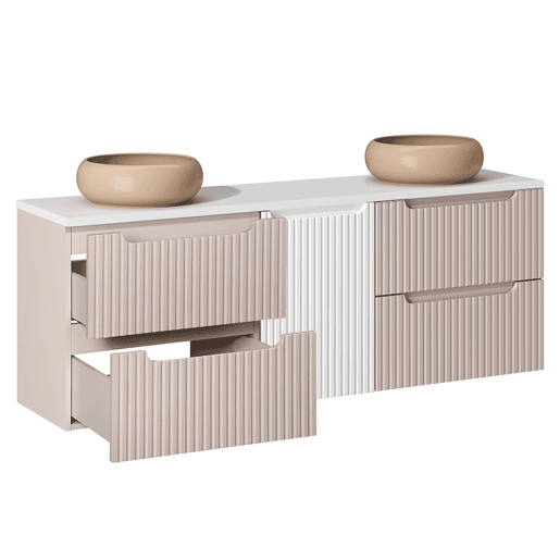 Móvel de lavatório duplo 160cm cesto de roupa suja Riva Caxemira e Branco
