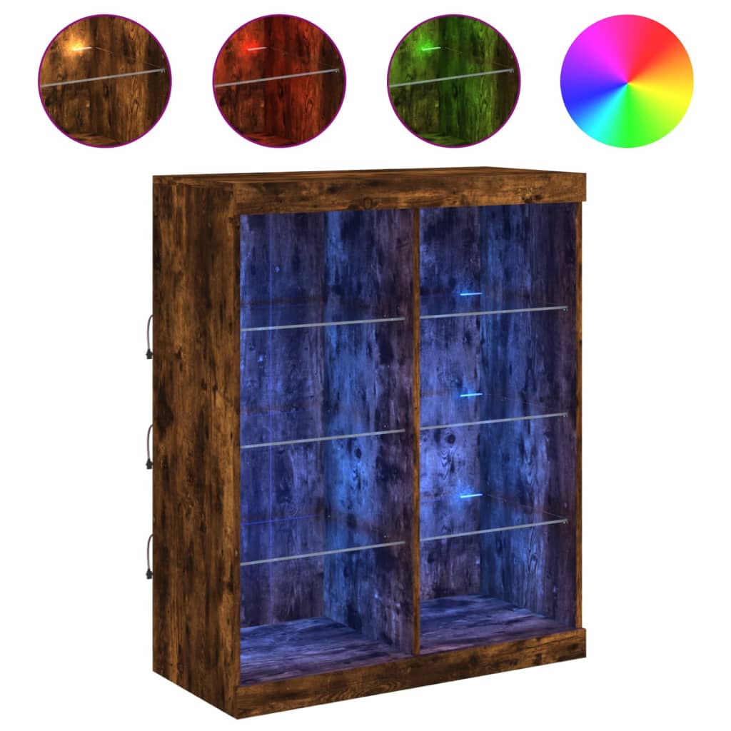 Vidaxl aparador con luces led roble ahumado 81x37x100 cm