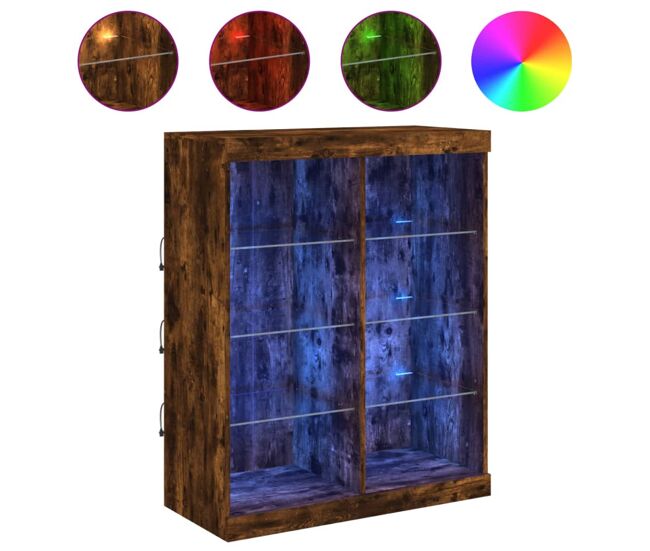 Vidaxl aparador con luces led roble ahumado 81x37x100 cm