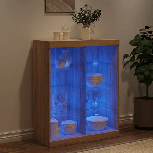 vidaXL Aparador com luzes LED 81x37x100 cm carvalho sonoma vidaXL Aparador com luzes LED 81x37x100 cm carvalho sonoma