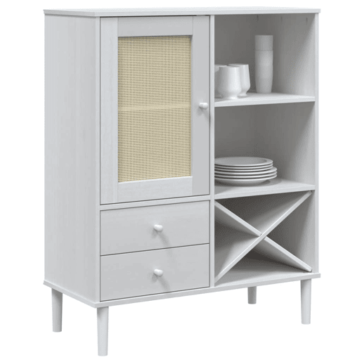 vidaXL Móvel alto SENJA aspeto vime 90x40x112 cm pinho maciço branco