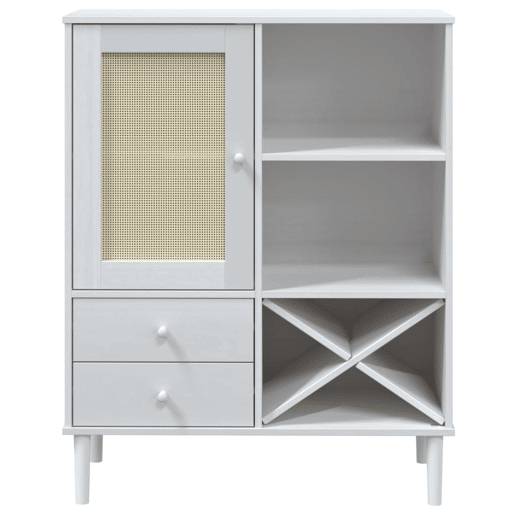 vidaXL Móvel alto SENJA aspeto vime 90x40x112 cm pinho maciço branco