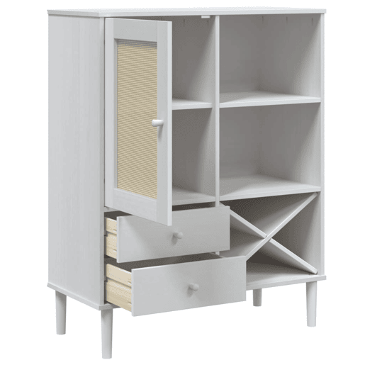 vidaXL Móvel alto SENJA aspeto vime 90x40x112 cm pinho maciço branco