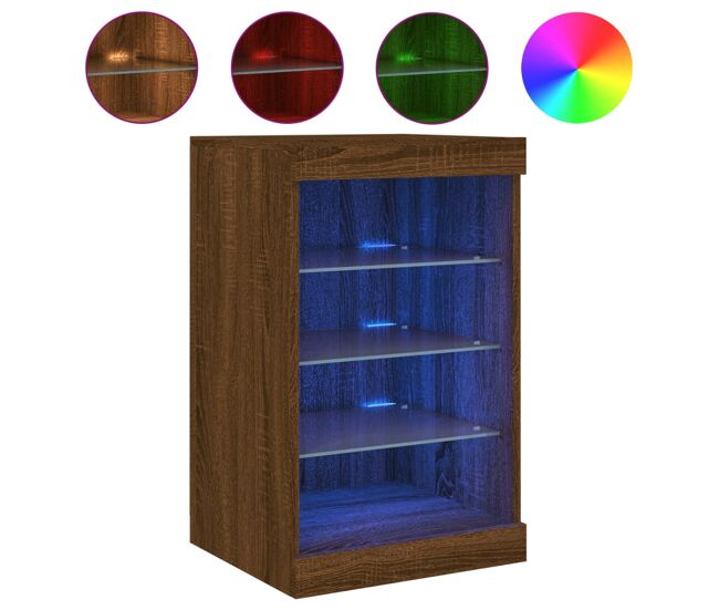 Vidaxl aparador con luces led roble marrón 41x37x67 cm