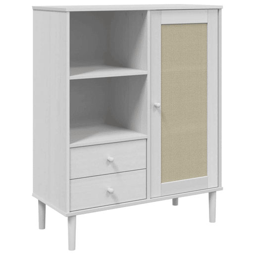 vidaXL Móvel alto SENJA aspeto vime 90x40x112 cm pinho maciço branco vidaXL Móvel alto SENJA aspeto vime 90x40x112 cm pinho maciço branco