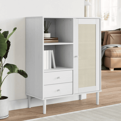 vidaXL Móvel alto SENJA aspeto vime 90x40x112 cm pinho maciço branco vidaXL Móvel alto SENJA aspeto vime 90x40x112 cm pinho maciço branco