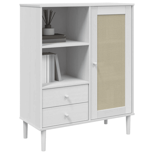 vidaXL Móvel alto SENJA aspeto vime 90x40x112 cm pinho maciço branco vidaXL Móvel alto SENJA aspeto vime 90x40x112 cm pinho maciço branco