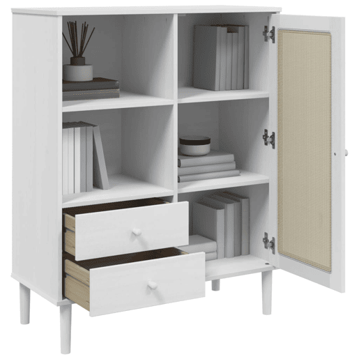vidaXL Móvel alto SENJA aspeto vime 90x40x112 cm pinho maciço branco vidaXL Móvel alto SENJA aspeto vime 90x40x112 cm pinho maciço branco