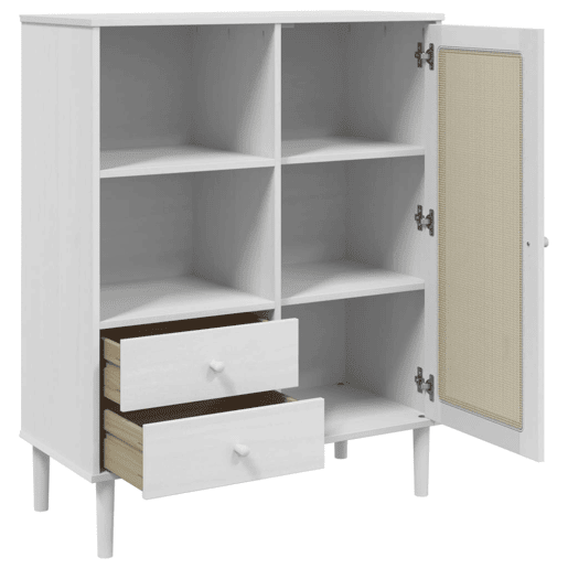 vidaXL Móvel alto SENJA aspeto vime 90x40x112 cm pinho maciço branco vidaXL Móvel alto SENJA aspeto vime 90x40x112 cm pinho maciço branco