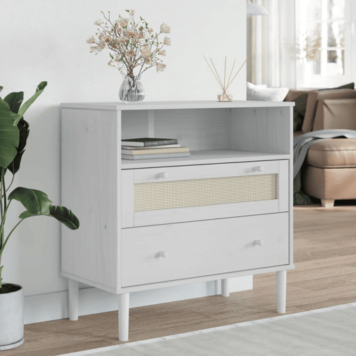vidaXL Aparador SENJA aspeto de vime 80x40x80 cm pinho maciço branco