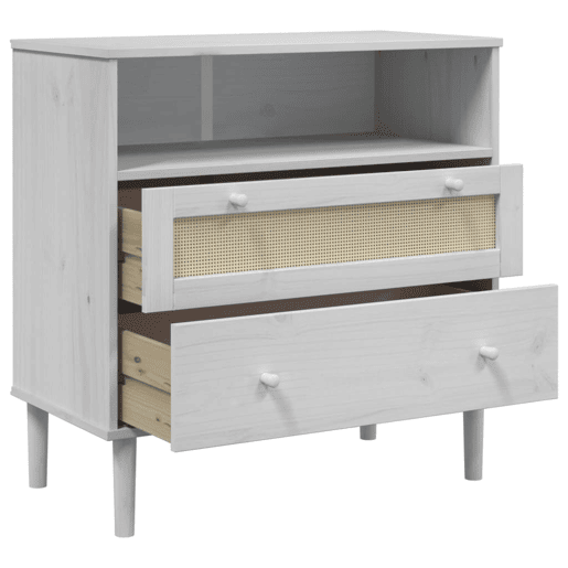 vidaXL Aparador SENJA aspeto de vime 80x40x80 cm pinho maciço branco