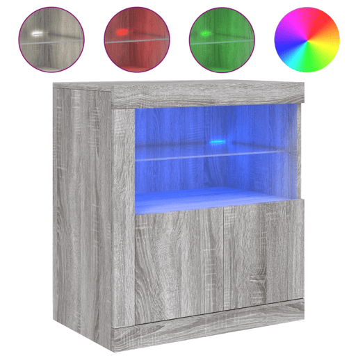 vidaXL Aparador com luzes LED 60,5x37x67 cm cinzento sonoma