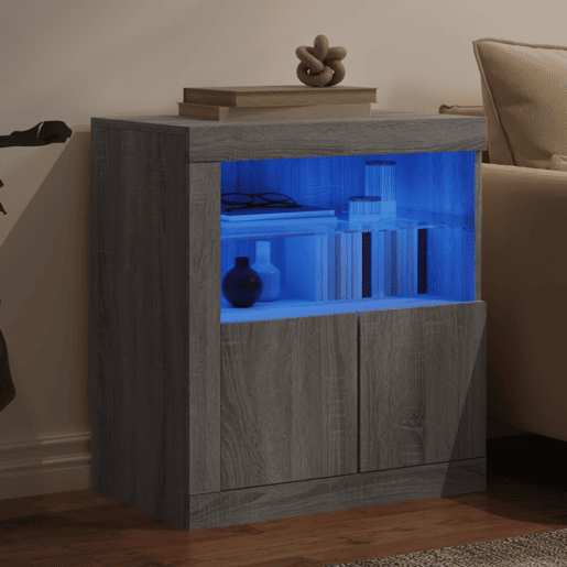 vidaXL Aparador com luzes LED 60,5x37x67 cm cinzento sonoma