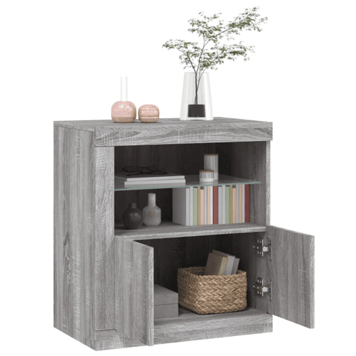 vidaXL Aparador com luzes LED 60,5x37x67 cm cinzento sonoma