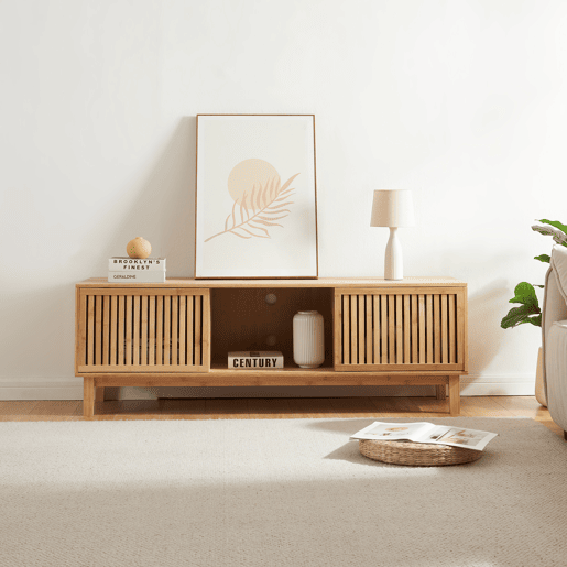 Suporte de TV Ypäjä com 2 portas de correr em bambu 150x42x50cm - Natural en.casa