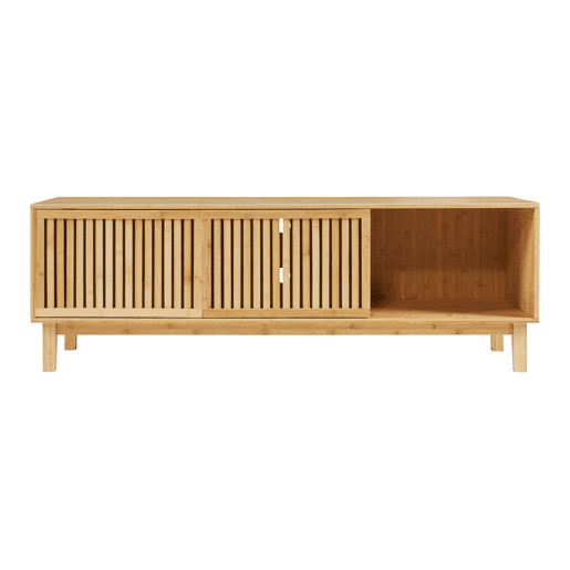 Suporte de TV Ypäjä com 2 portas de correr em bambu 150x42x50cm - Natural en.casa