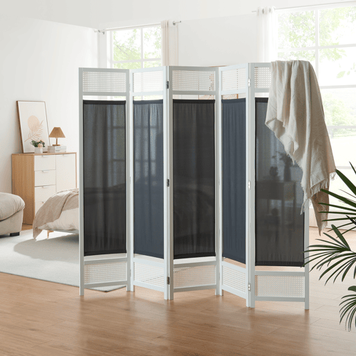 Biombo Dorotea com 5 painéis 200x170 cm - BrancoCinza escuro en.casa