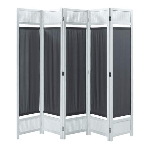 Biombo Dorotea com 5 painéis 200x170 cm - BrancoCinza escuro en.casa