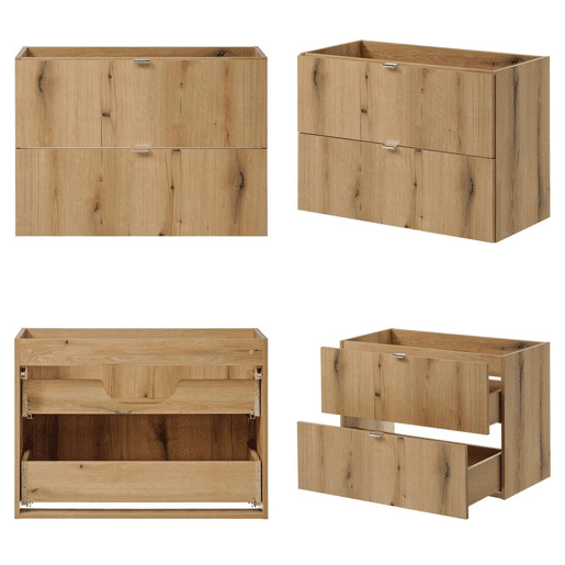 Móvel de casa de banho suspenso Newport com 2 gavetas e 1 porta 100x60x40 cm - Efeito carvalho en.casa