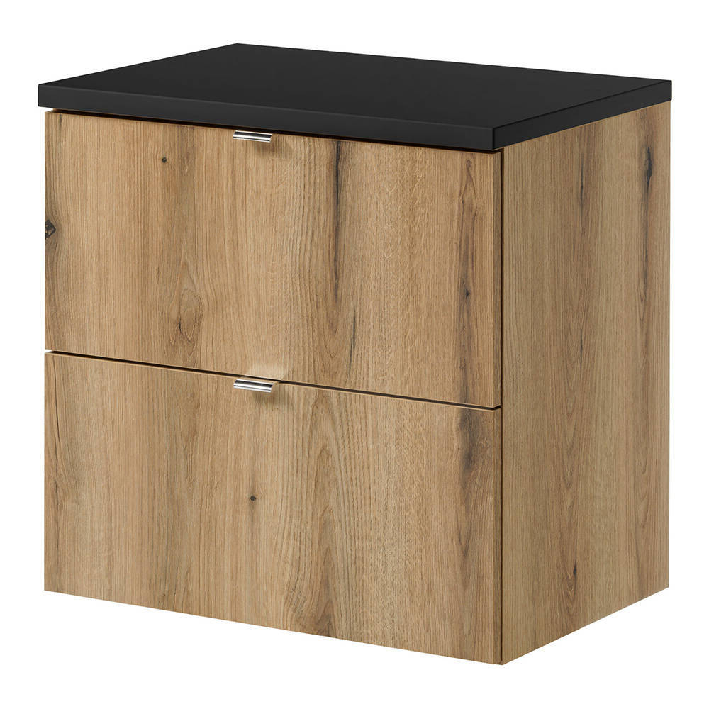 Mueble de baño bajo lavabo newport con 2 cajones 60x60x40 cm - roble/negro