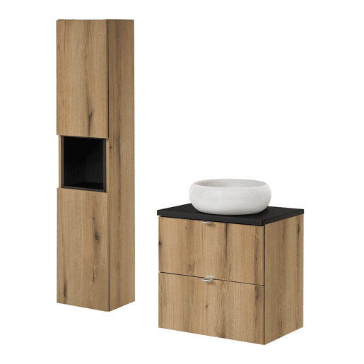 Móvel de casa de banho Newport com 2 gavetas 60x60x40 cm - CarvalhoPreto