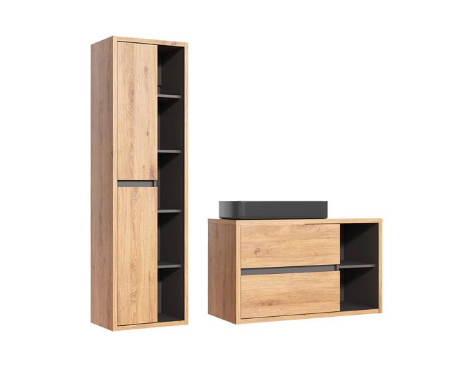 Conjunto de muebles con lavabo individual 100cm y columna rigel madera y antracita