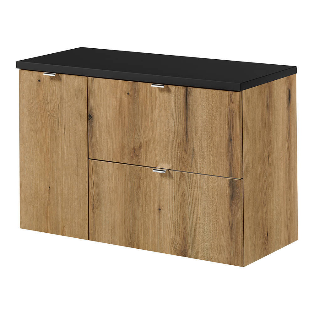 Mueble de baño newport con 2 cajones y 1 puerta 90x60x40 cm - efecto roble/negro [en.casa]