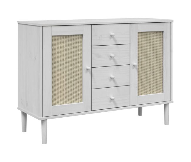 Vidaxl aparador senja aspecto de ratán madera pino blanco 112x40x80 cm